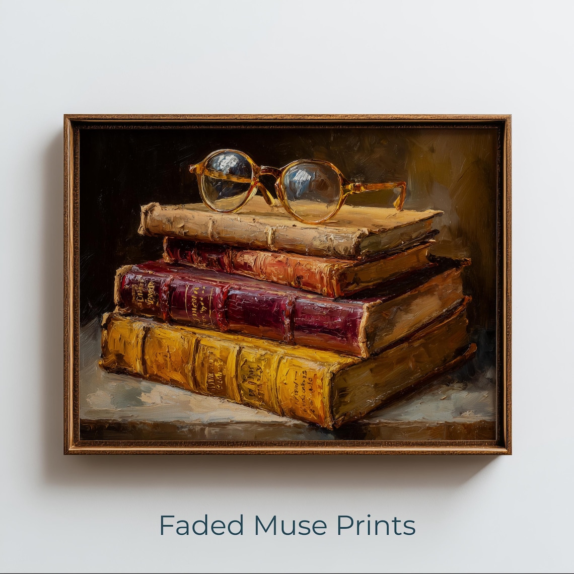 Vintage Books Stack With Reading Glasses Printable Wall Art Digital Download 2776
