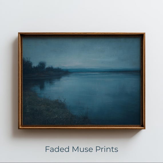 Moody Dusk Lakescape Minimalist Coastal Wall Art Painting Digital Download 1163