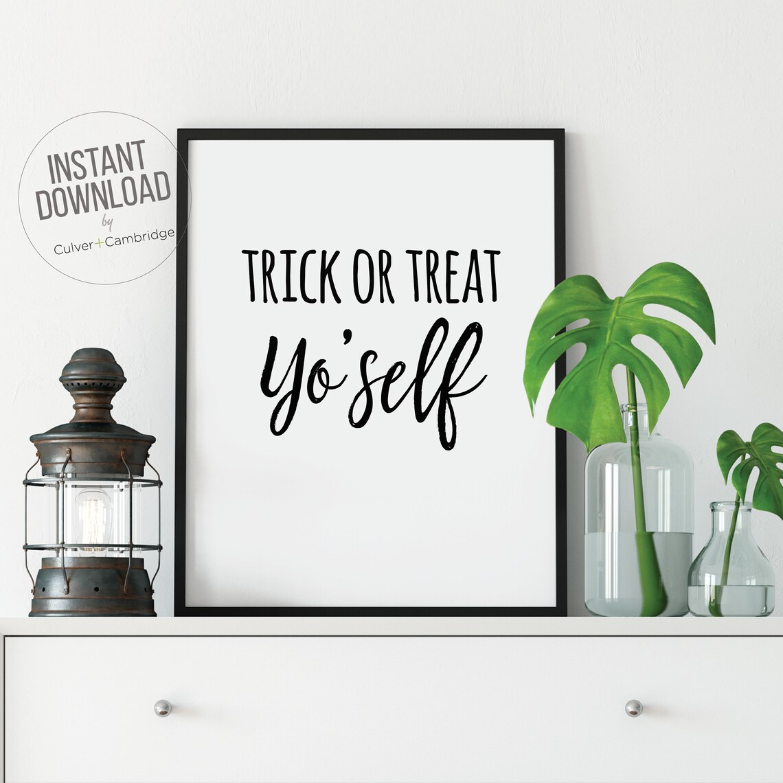 Trick or Treat Yoself Funny Halloween Quote Minimalist Black Poster
