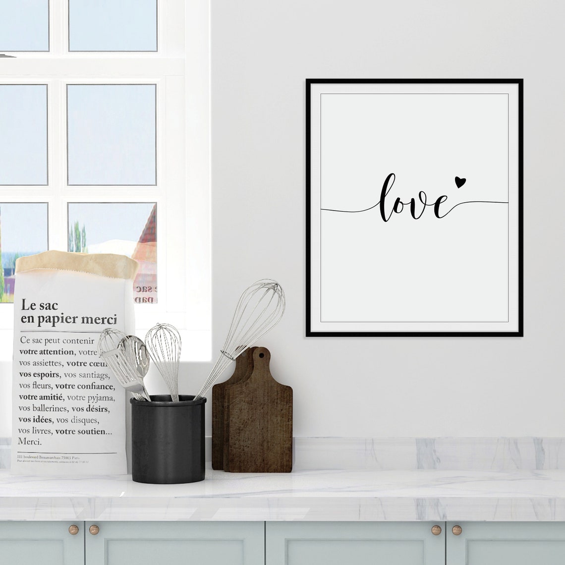 Love Script Typography With Heart Minimalist Black White Poster - Image 3