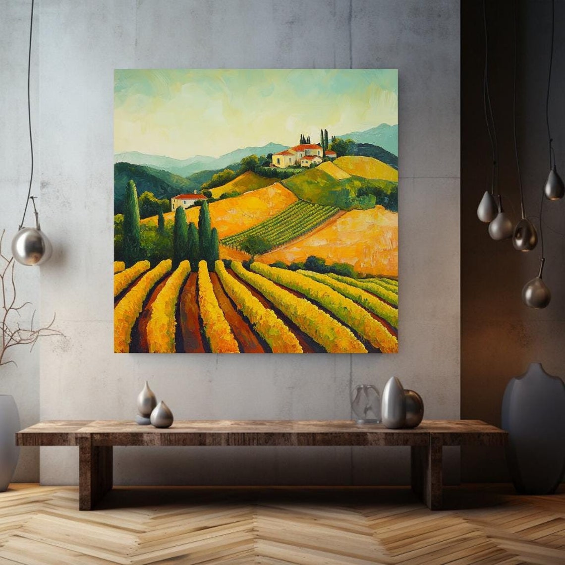 Tuscan Vineyard Golden Hills Cypress Villa Italy Travel Poster