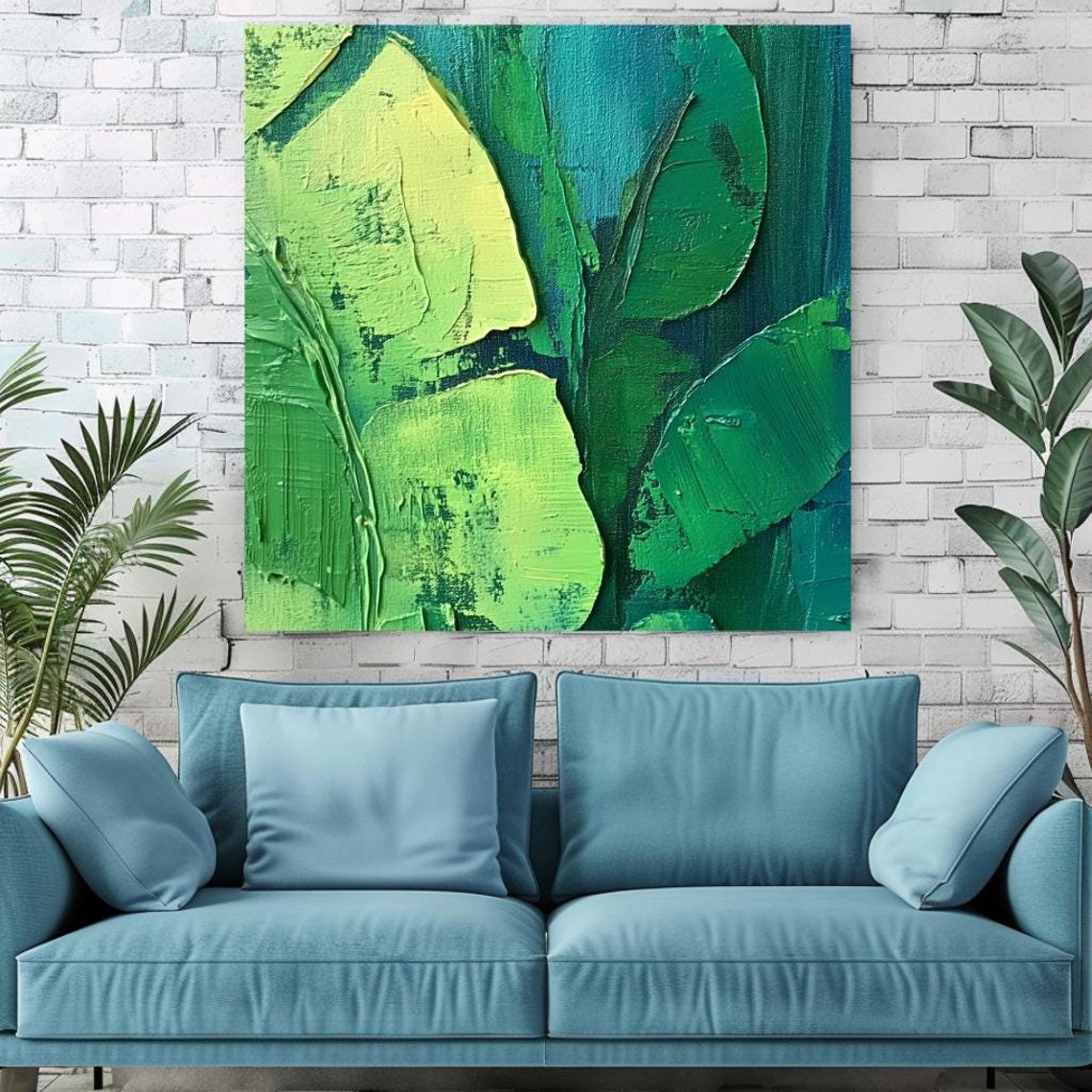 Abstract Green Botanical Leaves Bold Impasto Texture Art Poster