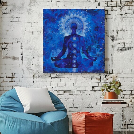 Indigo Aura Meditation Chakra Silhouette Blue Mindfulness Wall Print