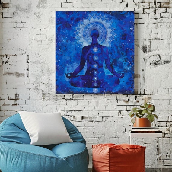 Indigo Aura Wall Art Mindfulness Zen Art Black Framed Wall Art Decor Mental Spiritual Healing Art Ready To Hang Wall Decor