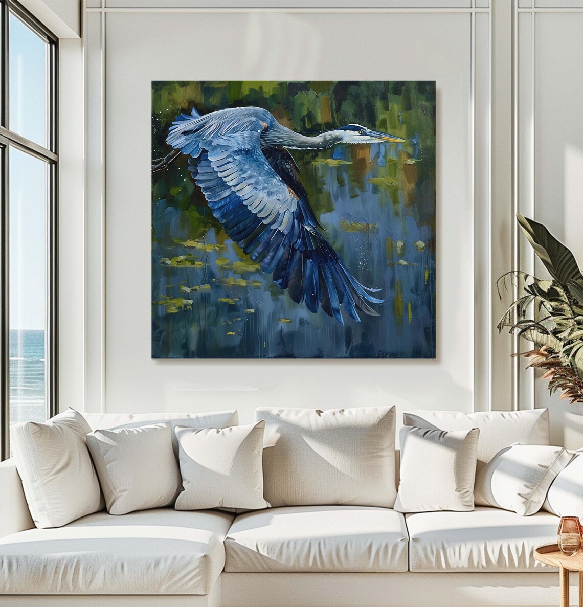 Great Blue Heron, William Morris Style Art Print
