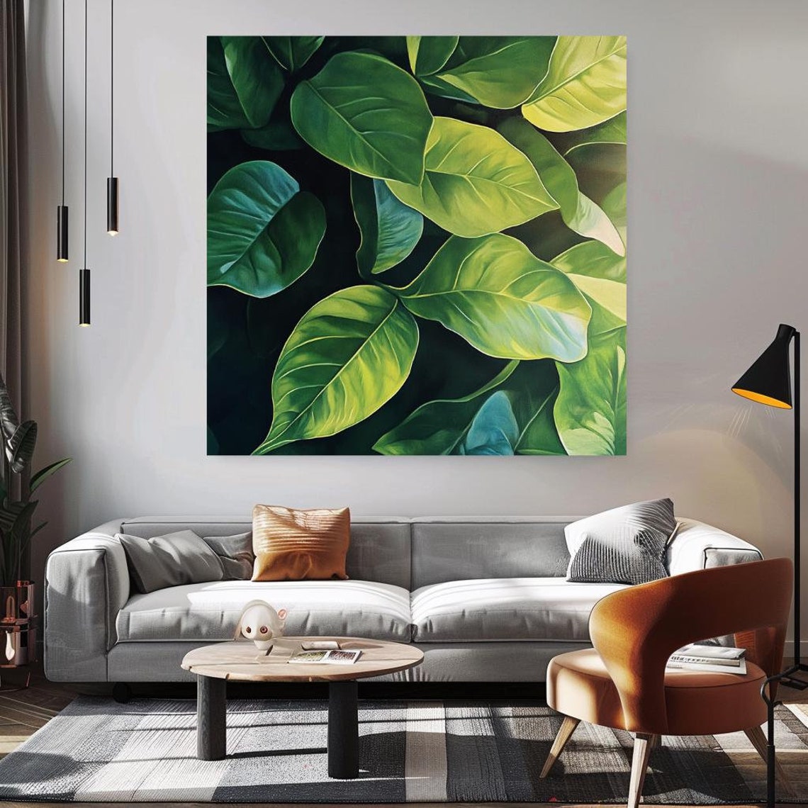 Lush Green Leaves Botanical Close Up Fresh Nature Wall Art Poster