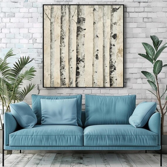 Grey And White Birch Trees Wall Art Black Framed Fall Wall Art For Living Room Large Beige Wall Art Print Nature Wall Art Decor
