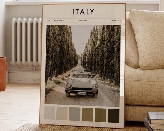 Tuscany Italy Vintage Convertible Cypress Road Photo Travel Poster