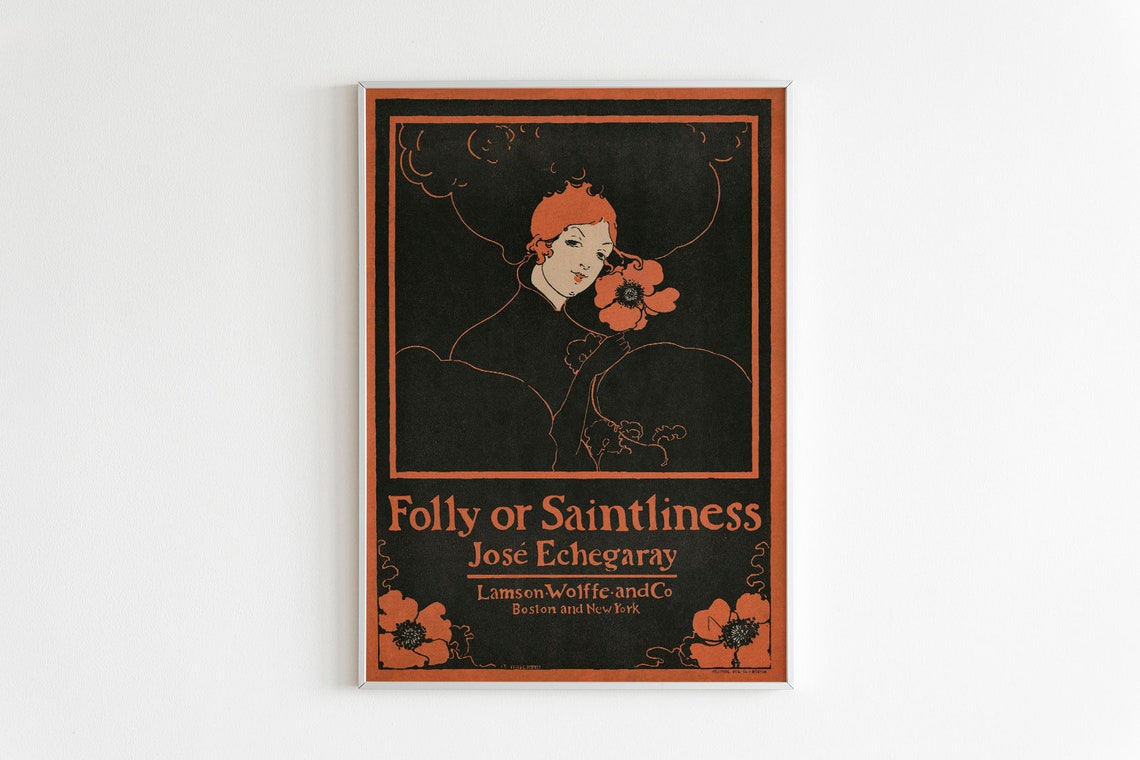 Folly or Saintliness Ethel Reed 1895 Vintage Playbill Art Poster