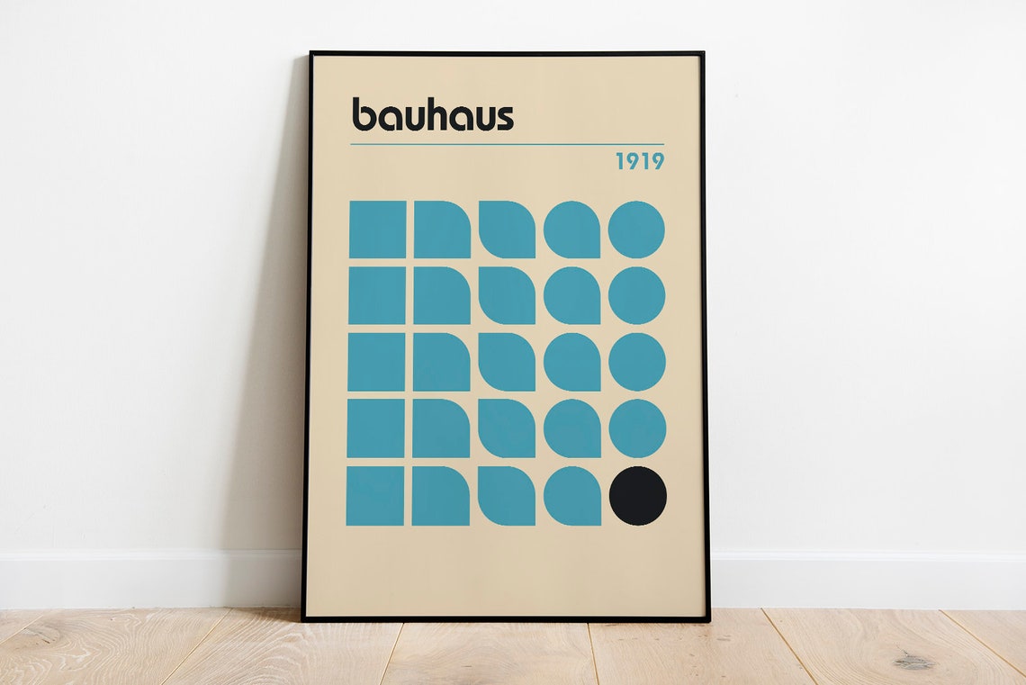 Bauhaus 1919 Teal Geometric Grid Pattern Minimalist Abstract Poster - Image 2