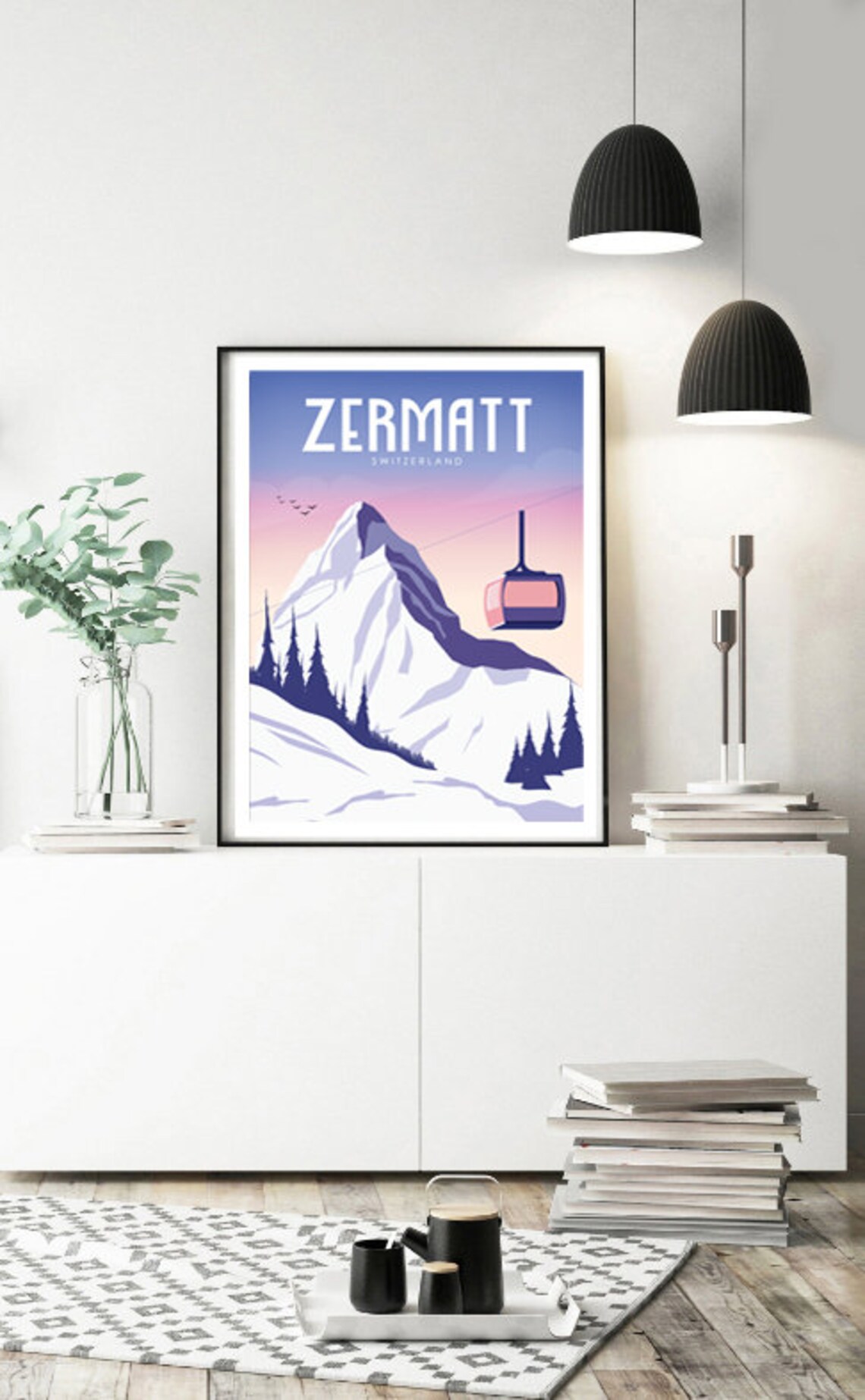 Zermatt Switzerland Matterhorn Peak Gondola Sunset Travel Poster - Image 3