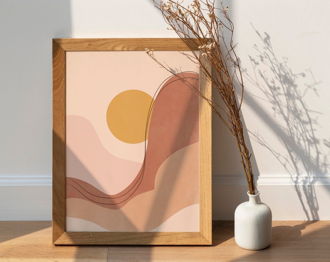 Abstract Sunrise Illustration Neutral Wall Art Landscape Art Print Terracotta Wall Art Boho Art Prints Sunshine Prints