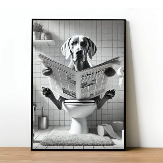 Funny Weimaraner Bathroom Wall Art Weimaraner Sitting On Toilet Weimaraner Bathroom Decor Pet In Toilet Humor Pet Shop