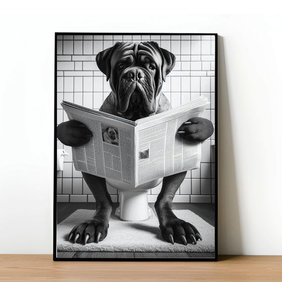Funny Bullmastiff Bathroom Wall Art Bullmastiff Sitting On Toilet Bullmastiff Bathroom Decor Pet In Toilet Bullmastiff