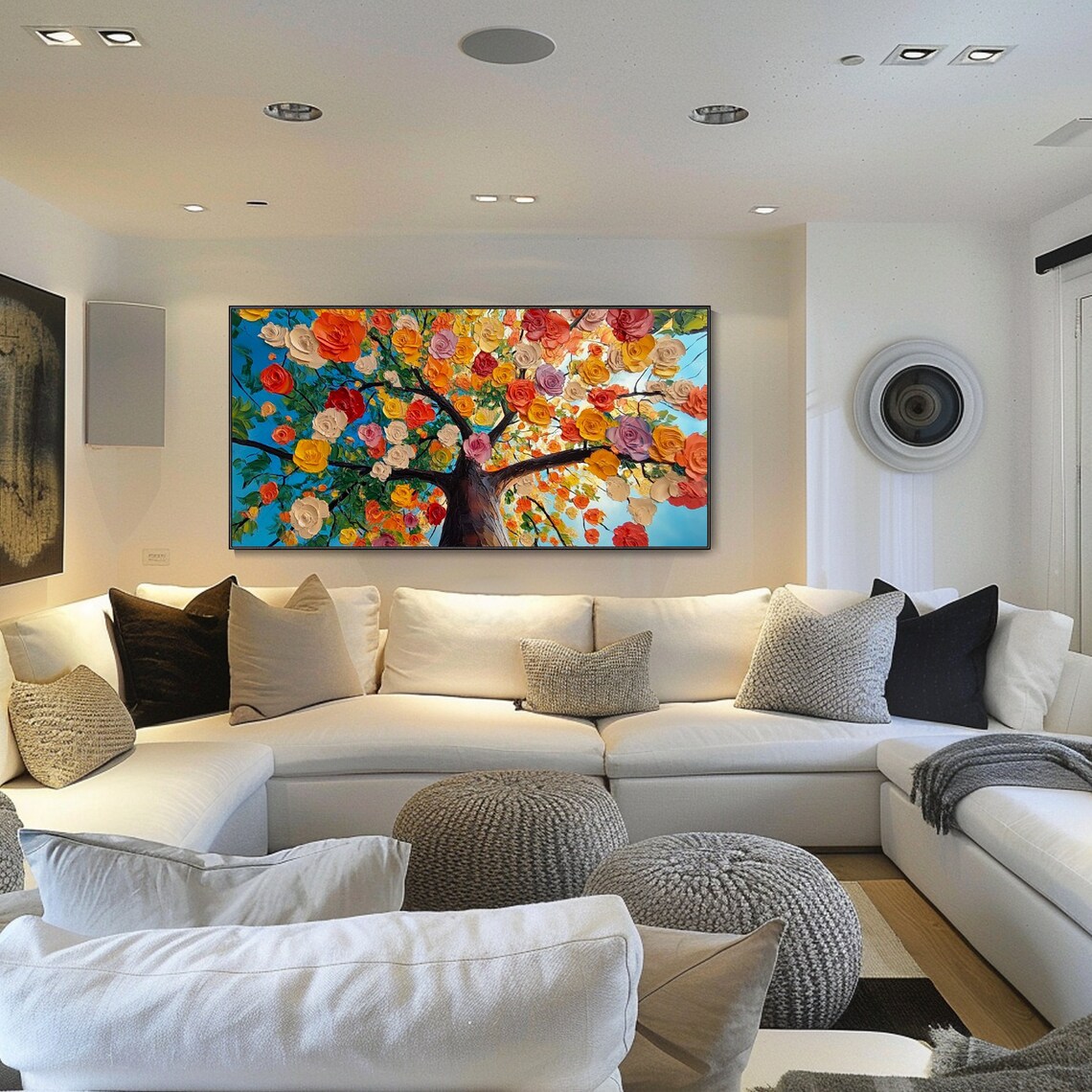 Original Blossoming Tree Thick Texture Knife Painted Large Abstract Art Oil Painting Modern Hand Crafted Wall Decor Unique Style Decorative - Image 2