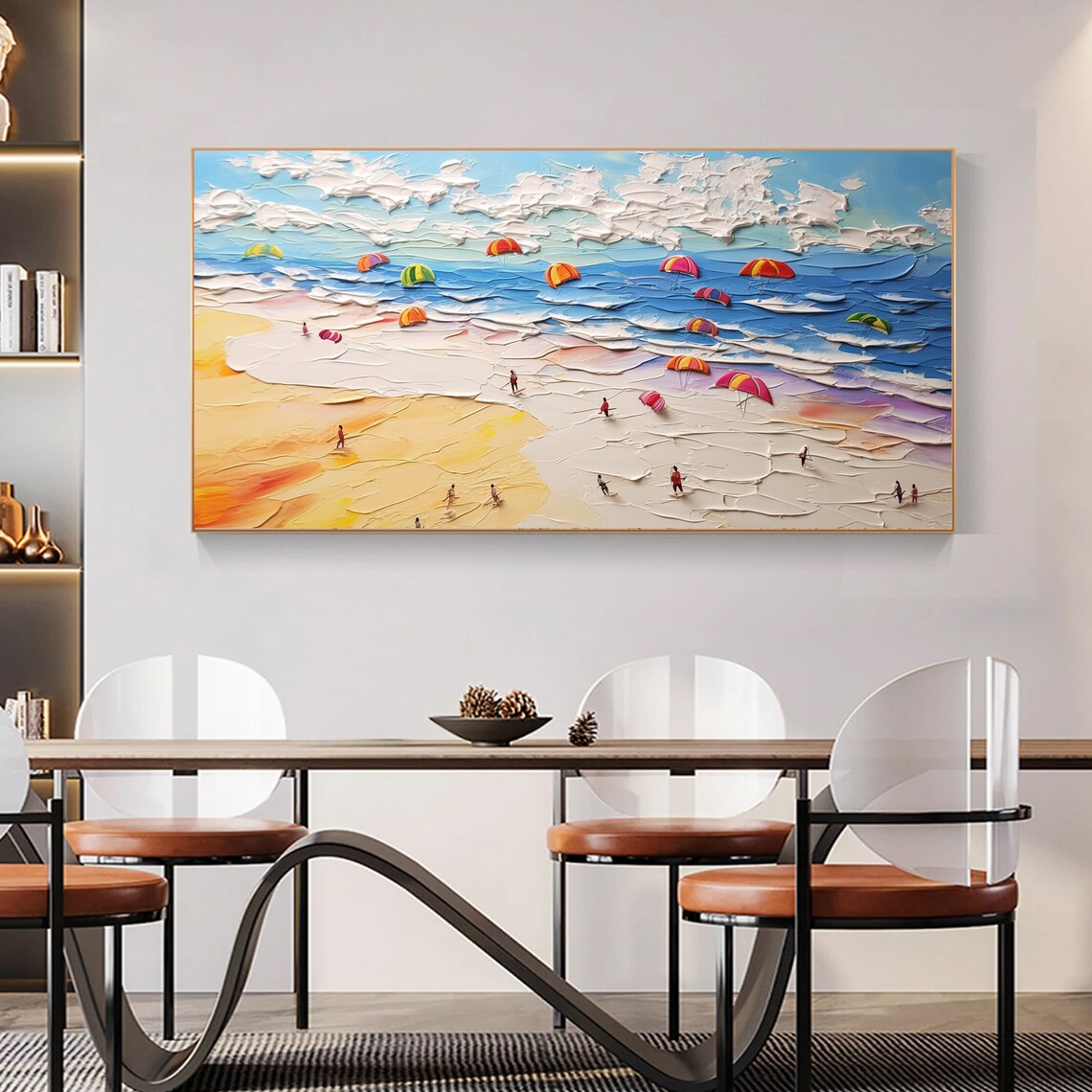 Beach Paragliders Colorful Parachutes Ocean Waves Fun Wall Art - Image 3