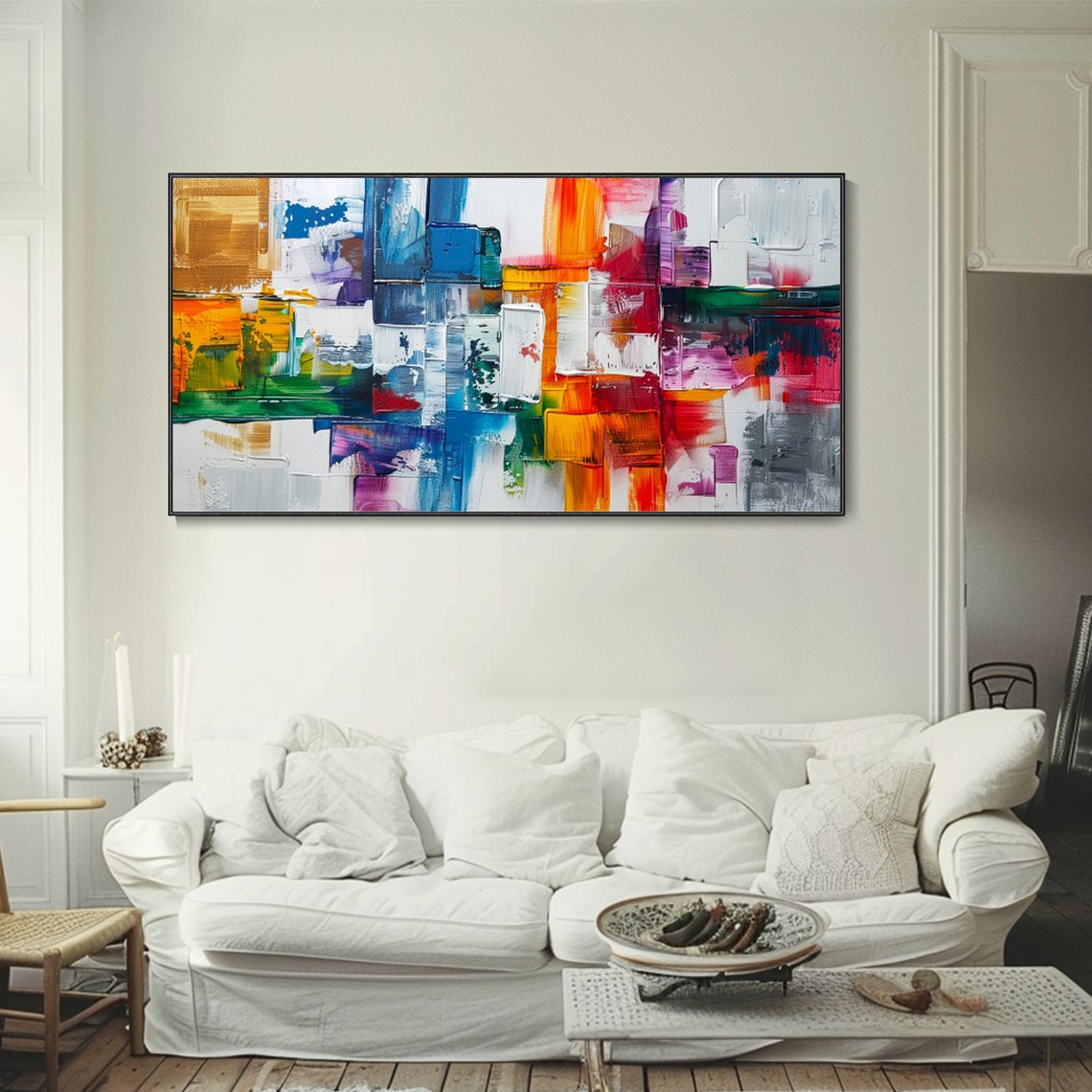 Colorful Geometric Abstract Blocks Rainbow Brushstroke Modern Wall Art - Image 3