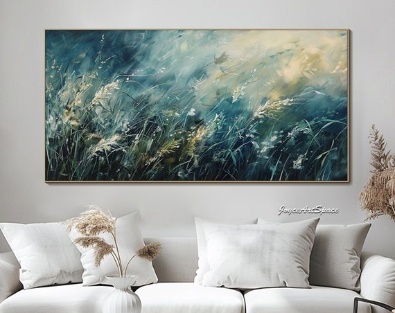 Large Green Painting On Original Abstract Wild Grass Oil Painting Custom Wall Art Textured Hand Painted Oil Painting Nature Wall Art