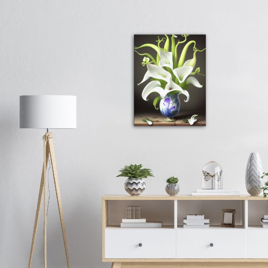 White Calla Lilies Blue Porcelain Vase Classic Floral Art Poster - Image 3