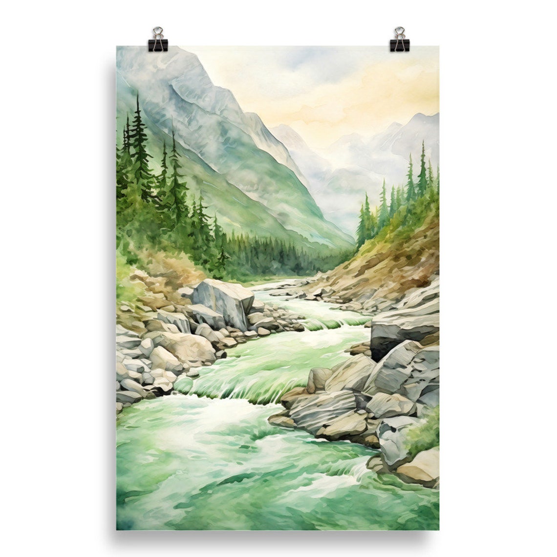Rustic Mountain Painting Mountain Landscape Watercolor Print - Image 4