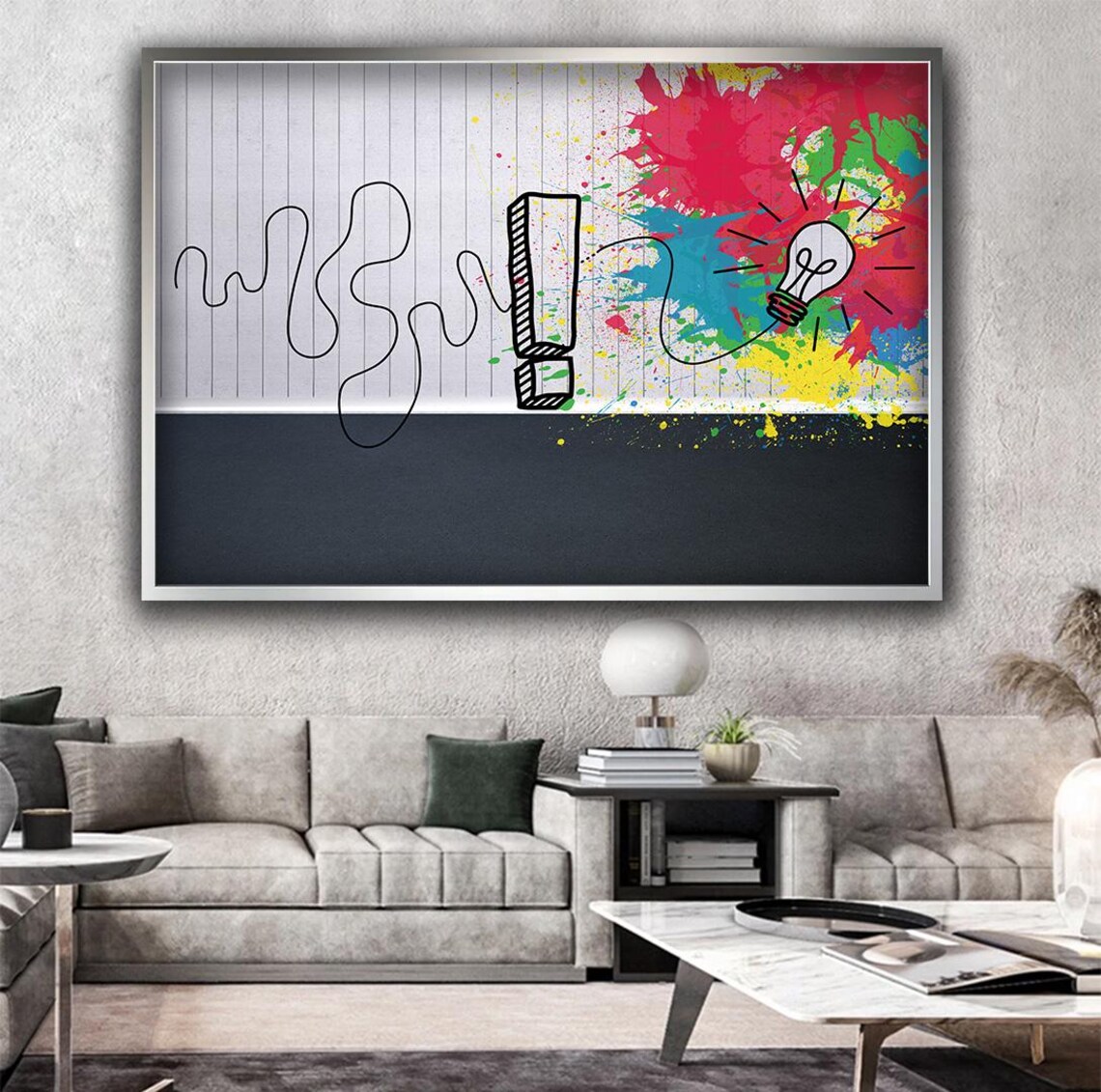Lightbulb Idea Sketch Line Art Colorful Paint Splash Creative Wall Art Print - Image 3