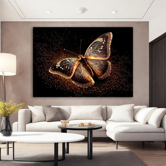 Glittering Butterfly Painting Gold And Black Butterfly Wall Art Butterfly Print Nature Inspired Wall Art Animal Painting