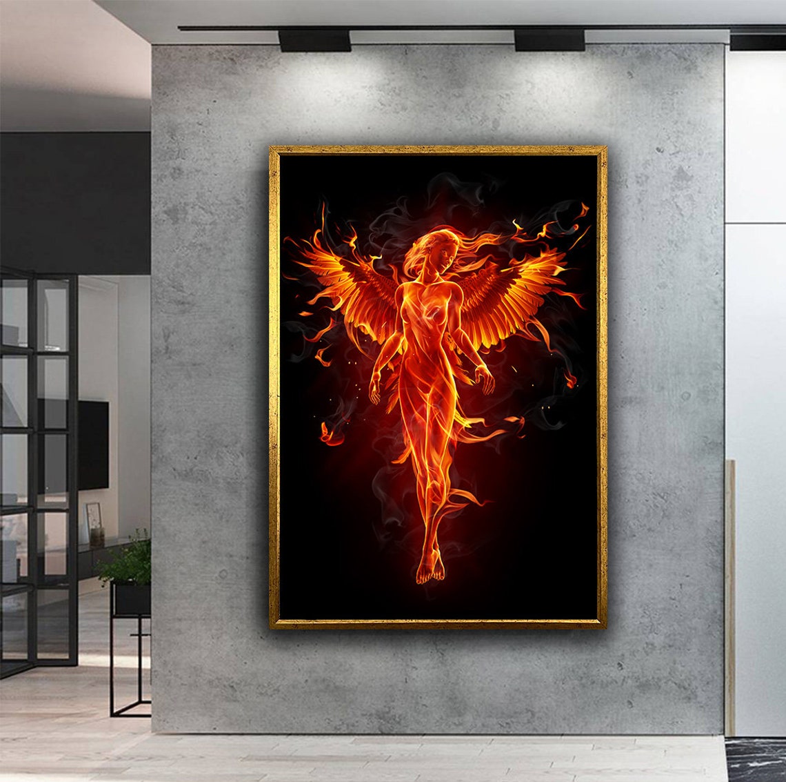 Fire Angel Woman Phoenix Wings Flames Dark Fantasy Art Poster - Image 3