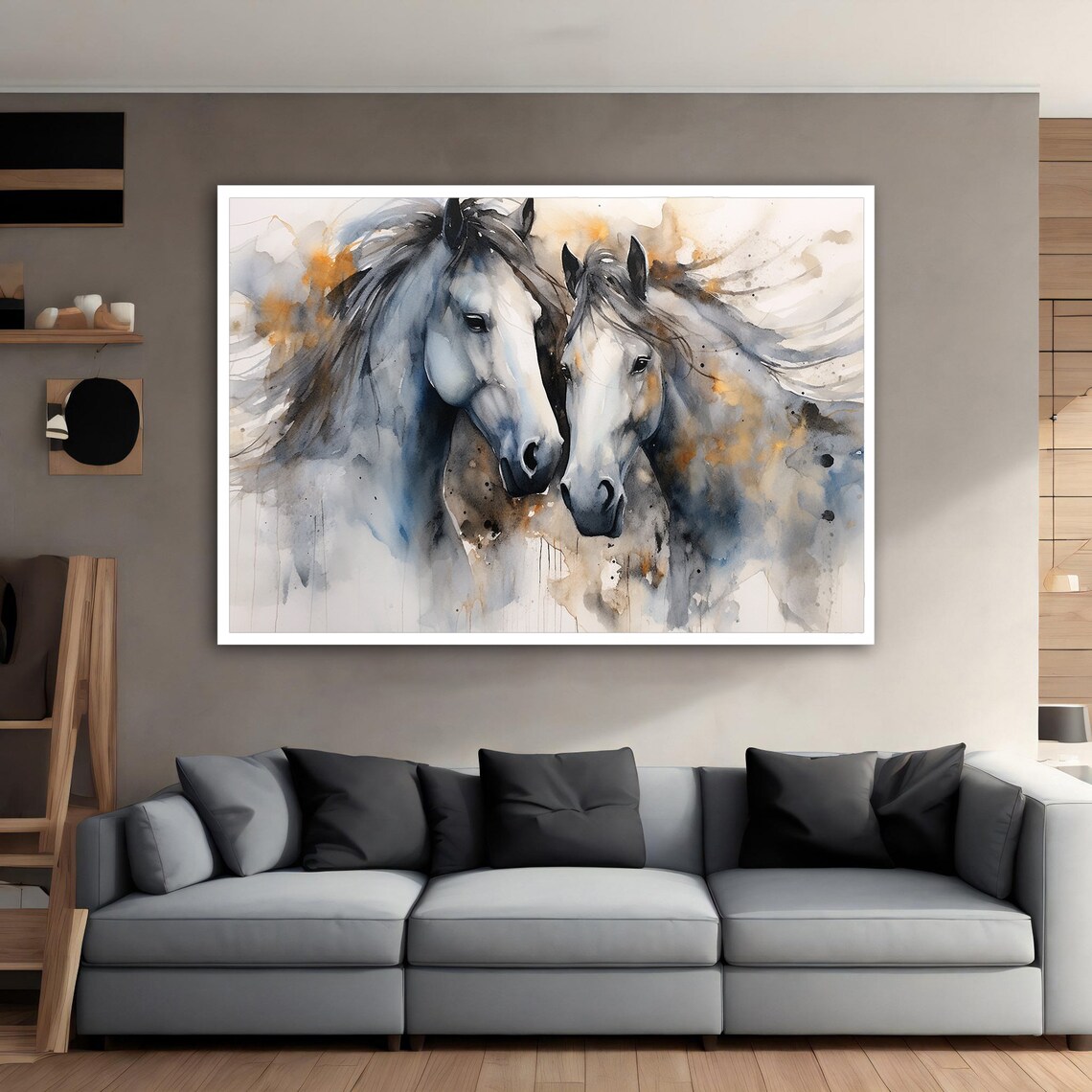 Two White Horses Watercolor Painting Elegant Equine Duo Wall Poster - Image 5