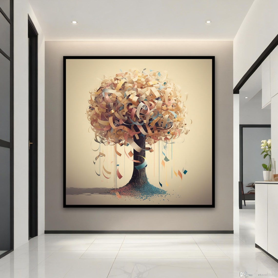 Confetti Ribbon Tree Colorful Curls Cream Background Wall Art Poster
