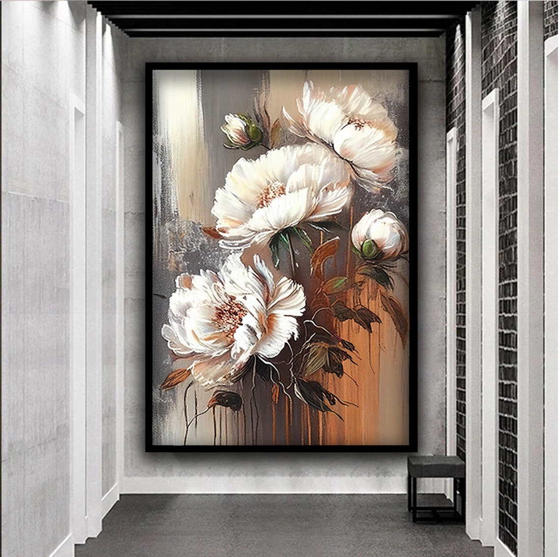 Blooming White Peonies Soft Grey Gold Botanical Floral Poster - Image 4
