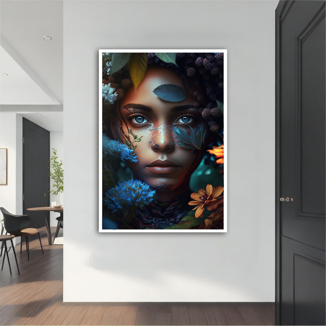 Blue Eyed Woman Blue Flower Garden Botanical Portrait Wall Art Print