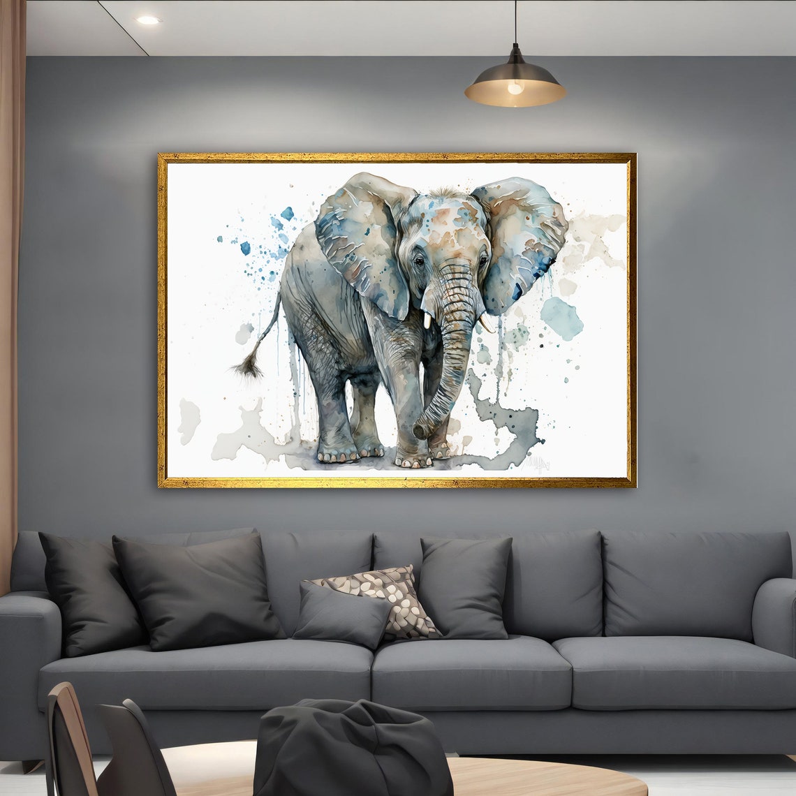 Watercolor Elephant Blue Gray Tones Gentle Wildlife Painting Poster - Image 5