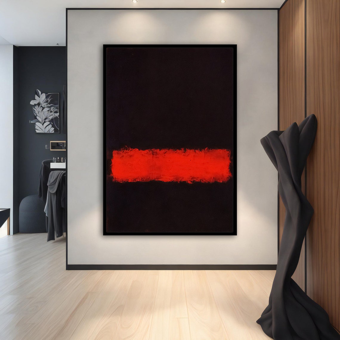 Mark Rothko Style Black Field with Bold Red Stripe Abstract Art Print - Image 5
