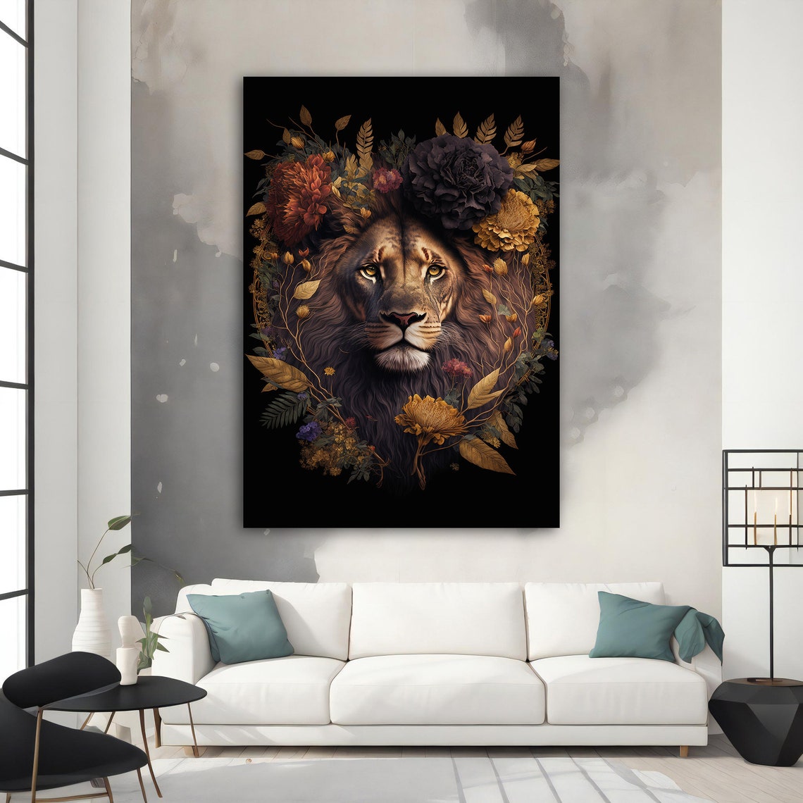 Flower Lion Painting Flower Lion Poster Flower Lion Wall Art Flower Lion Art Lion Print Home Decor Animal Wall Decor - Image 5