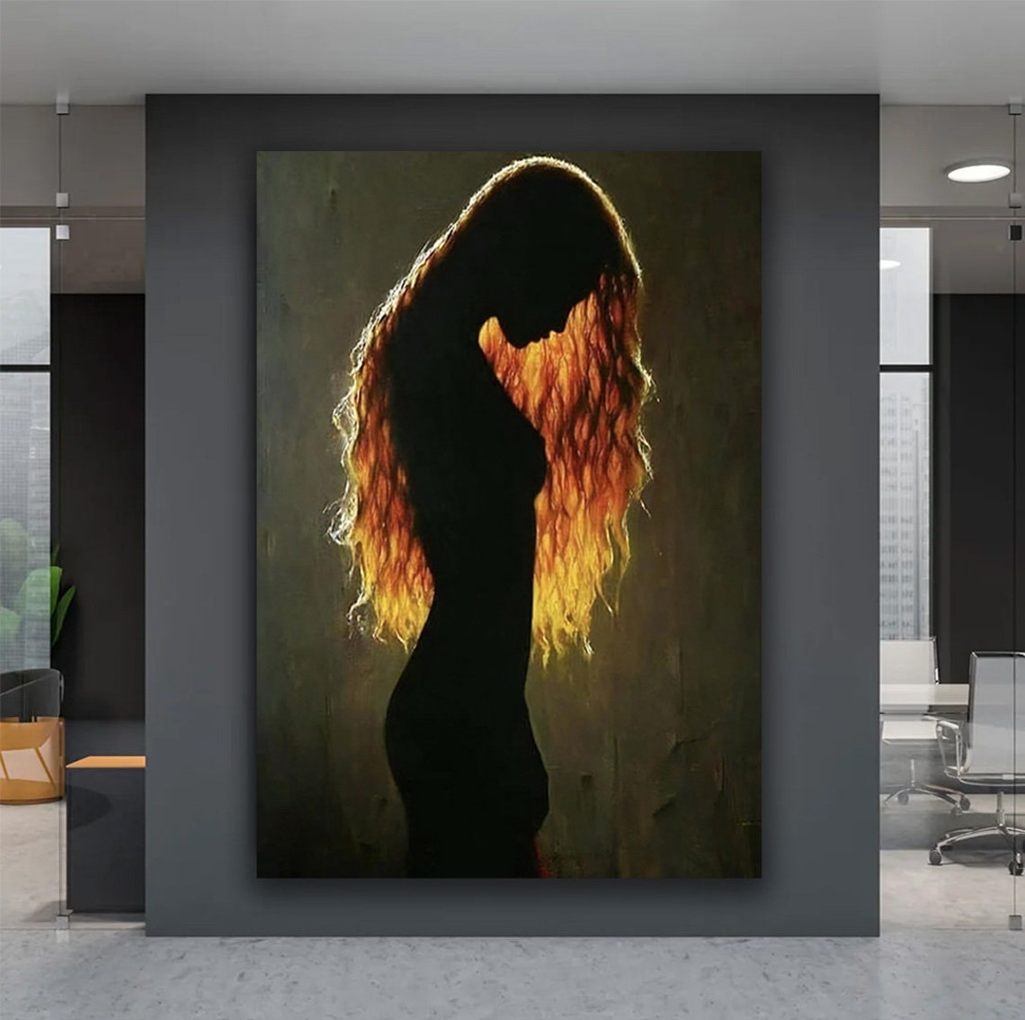 Fiery Red Hair Woman Silhouette Dark Romantic Art Wall Print - Image 2