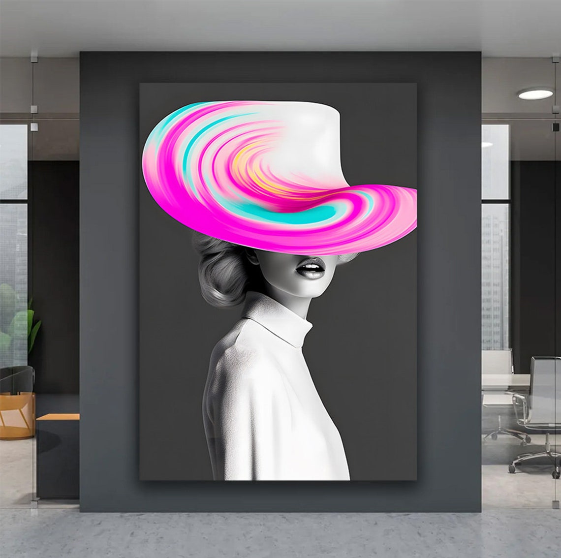 Woman Colorful Swirl Hat Pop Art Modern Fashion Wall Art Poster