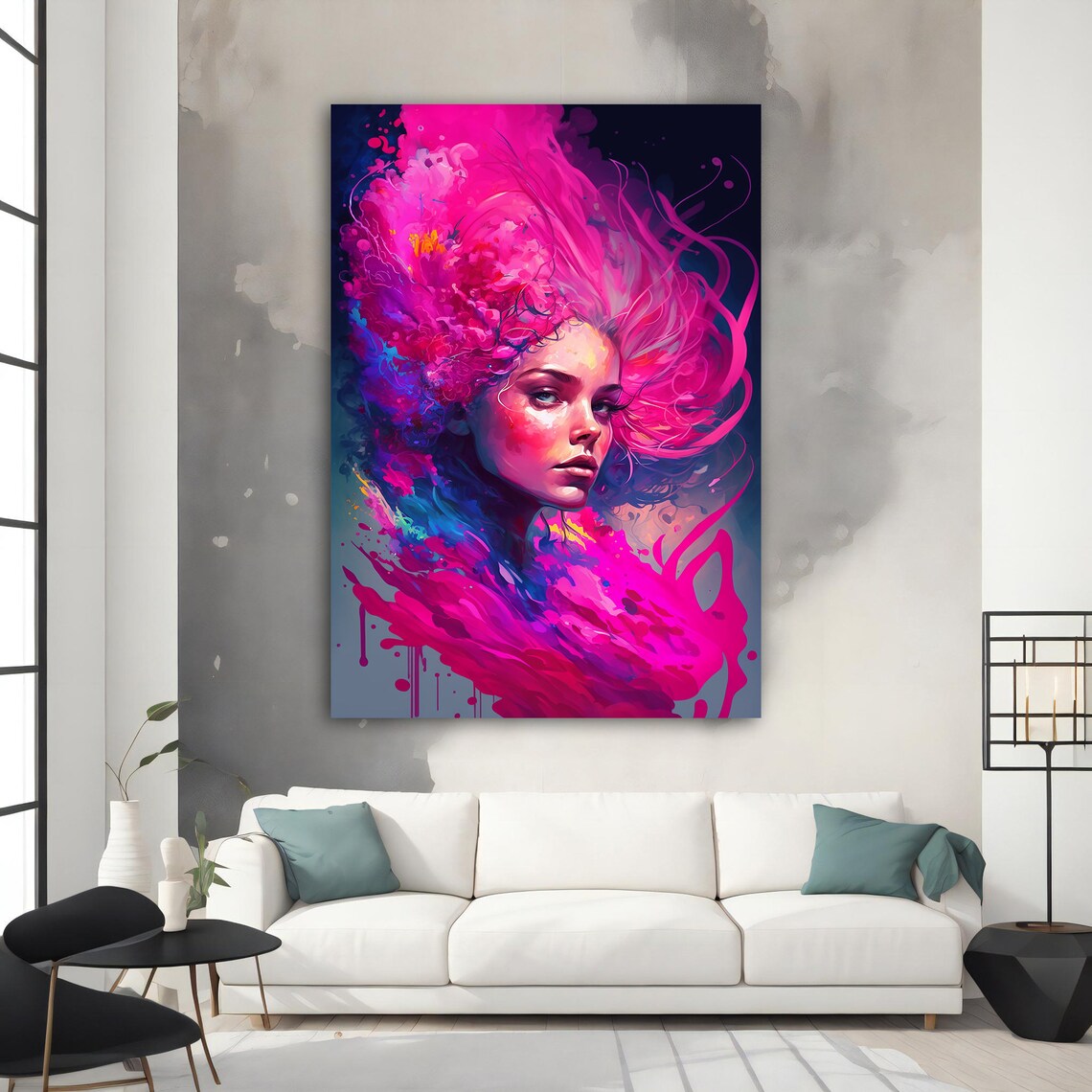 Neon Pink Paint Swirl Woman Portrait Bold Colorful Abstract Art Poster - Image 2