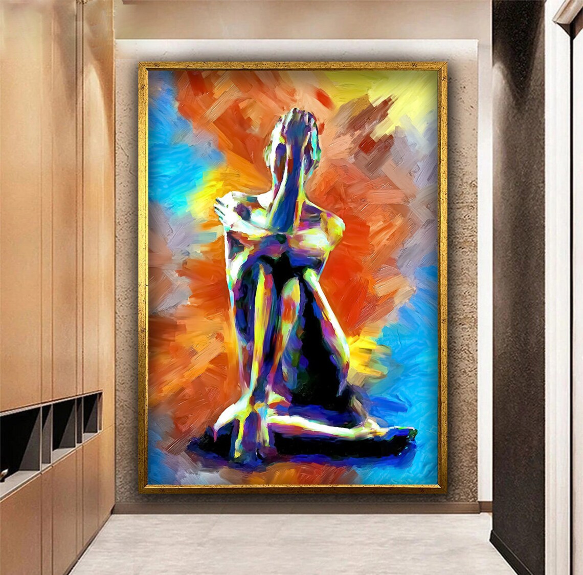 Colorful Abstract Woman Figure Rainbow Brushstrokes Modern Nude Art Poster