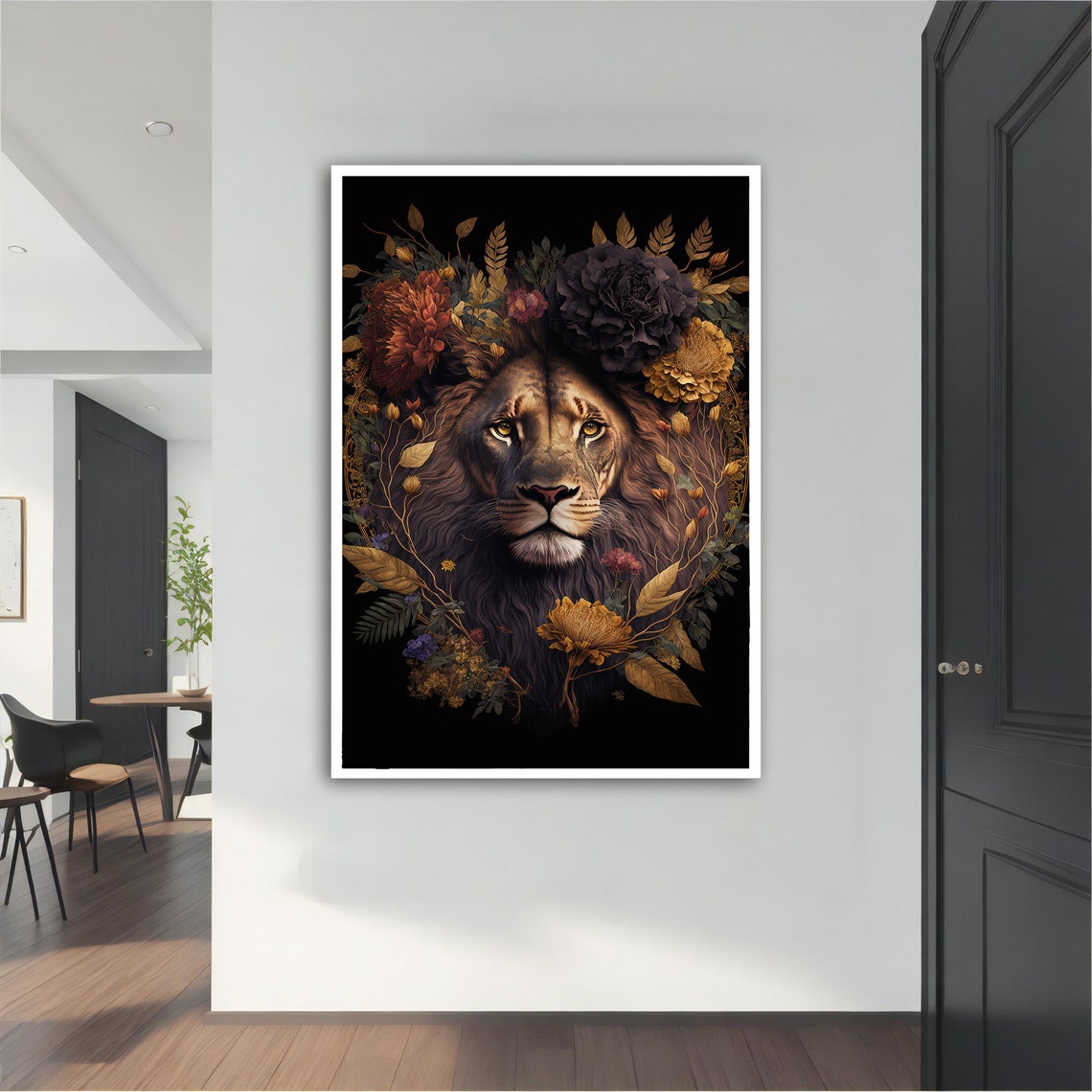 Flower Lion Painting Flower Lion Poster Flower Lion Wall Art Flower Lion Art Lion Print Home Decor Animal Wall Decor