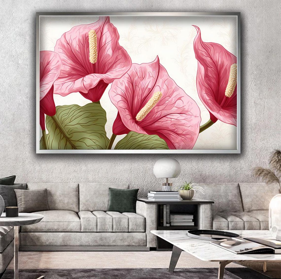 Pink Anthurium Flowers Close Up Detailed Botanical Tropical Poster - Image 3