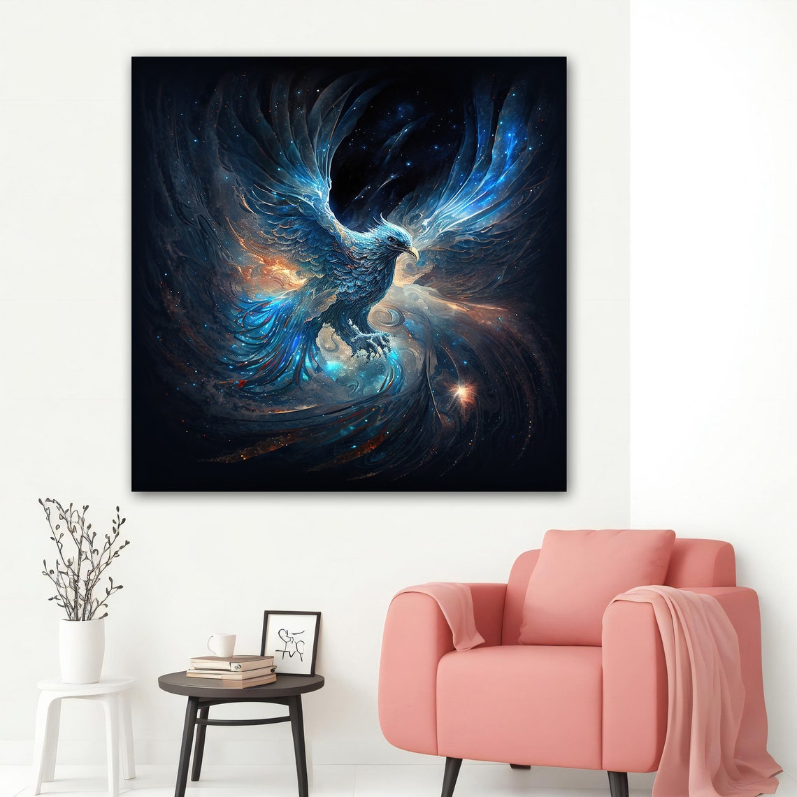 Mystical Blue Phoenix Rising Through Cosmic Starry Night Sky Poster - Image 5