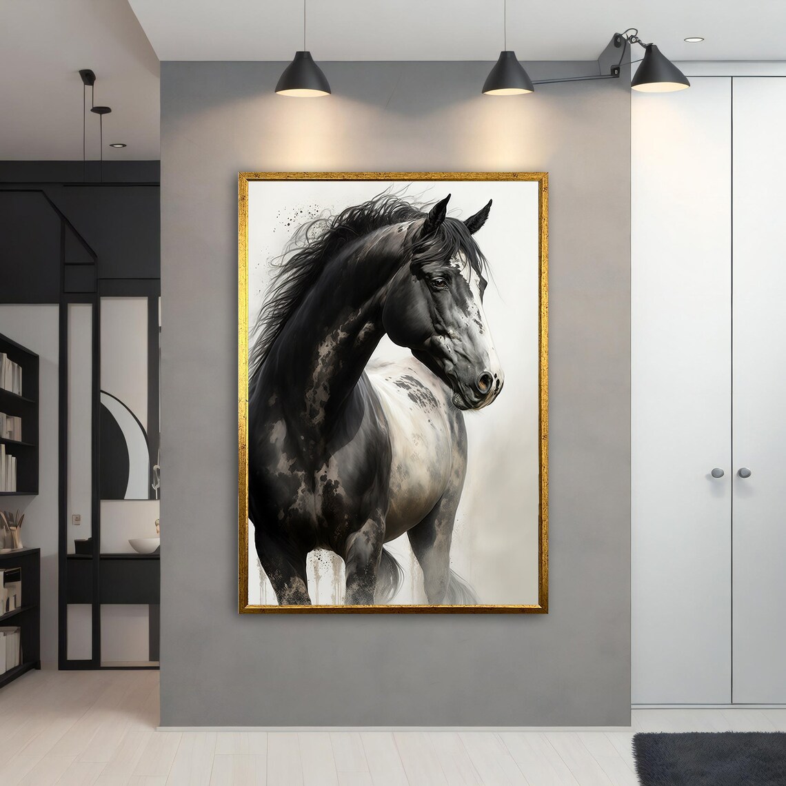 Black Horse Watercolor Painting White Background Elegant Animal Poster - Image 4