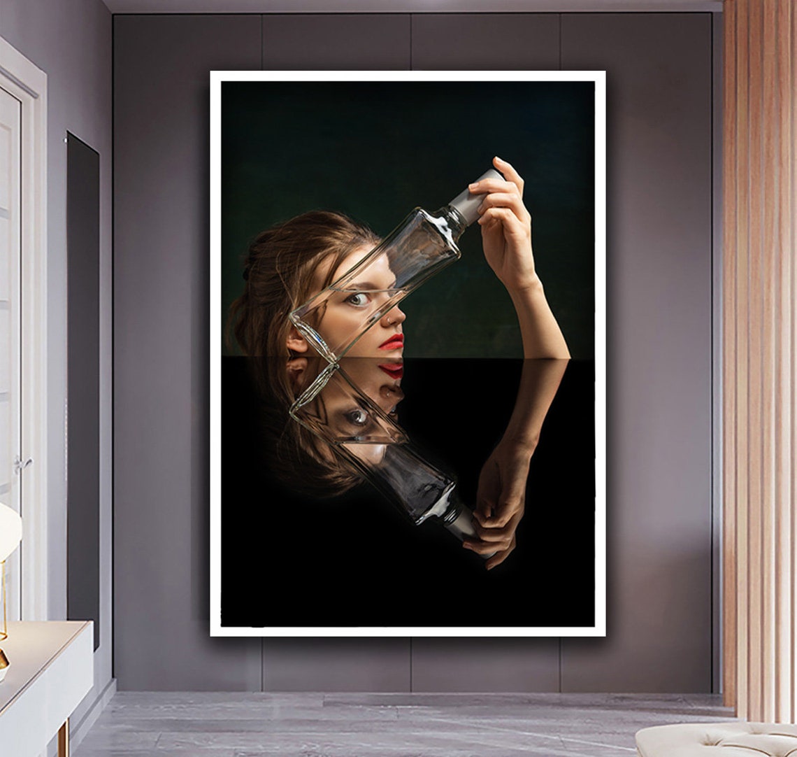 Woman Holding A Bottle Art Blonde Woman Print Woman Painting Woman Portrait Art Beatiful Girl Modern Art - Image 2