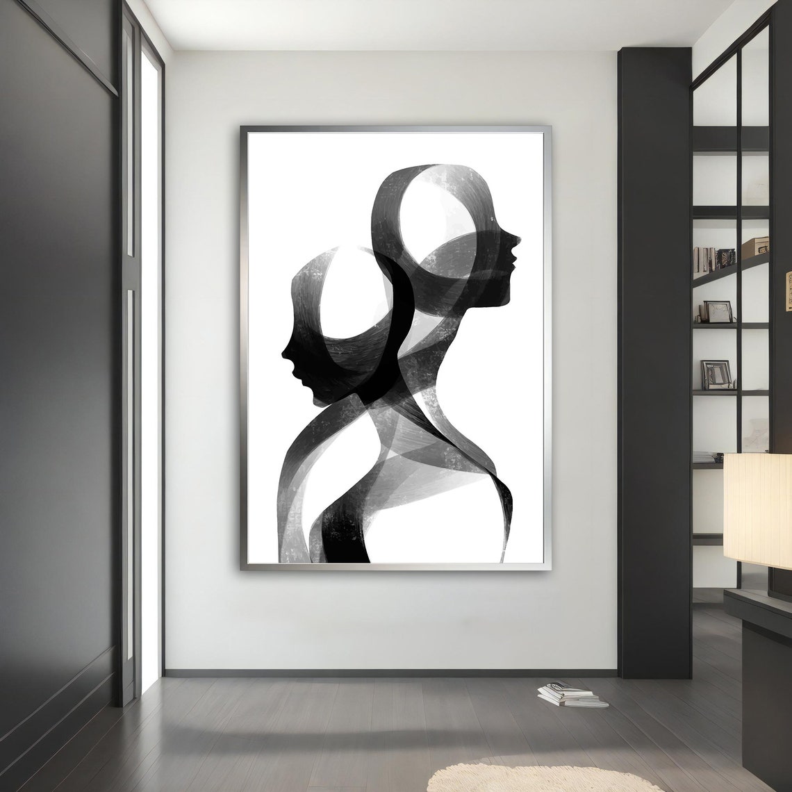 Black White Dual Faces Abstract Minimalist Line Portrait Wall Art - Image 5