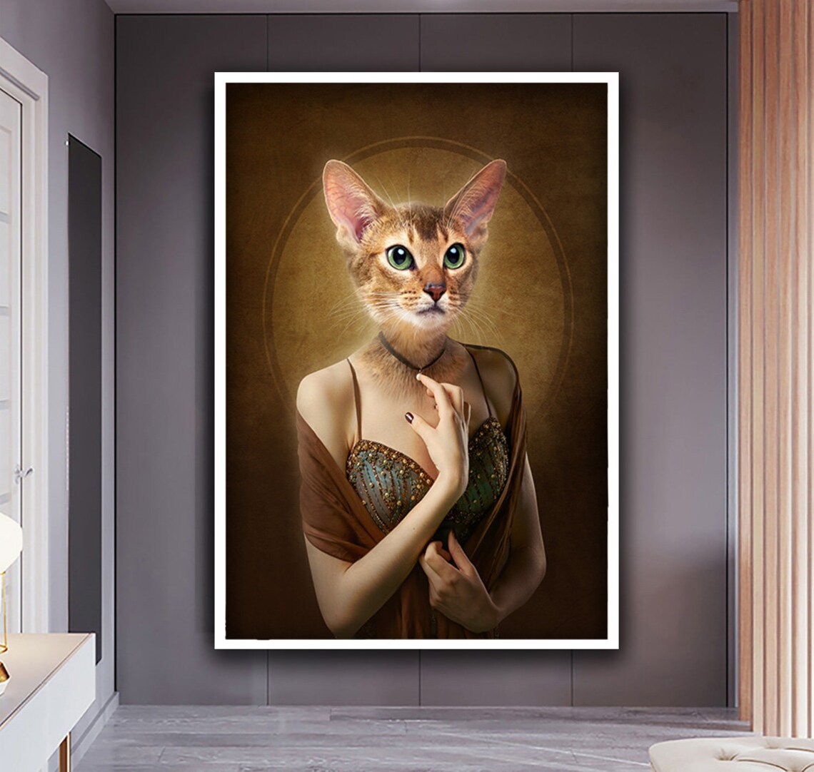 Cat Headed Woman Royal Portrait Vintage Pet Elegant Dress Art Poster - Image 4
