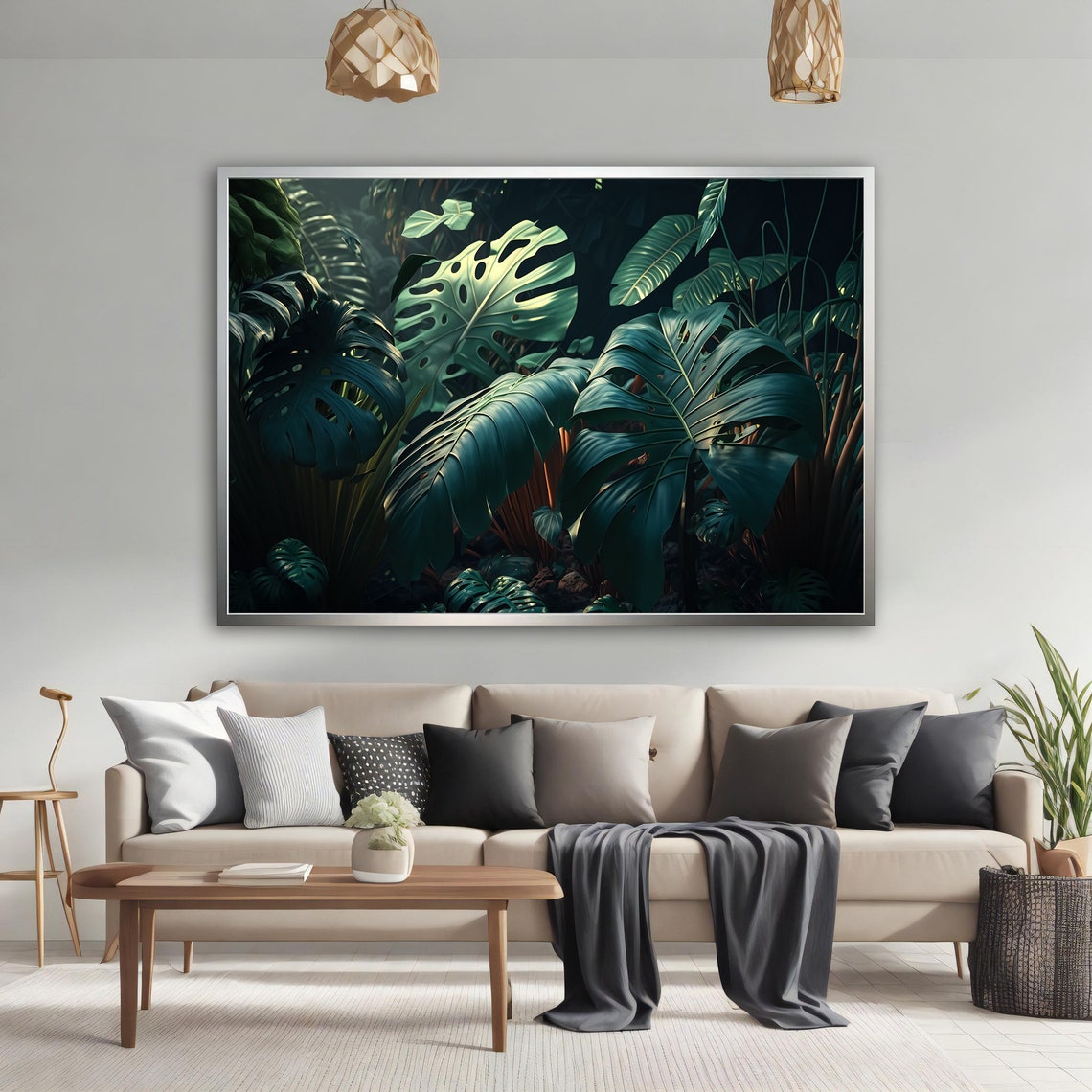 Dark Tropical Monstera Leaves Moody Jungle Botanical Art Poster - Image 3