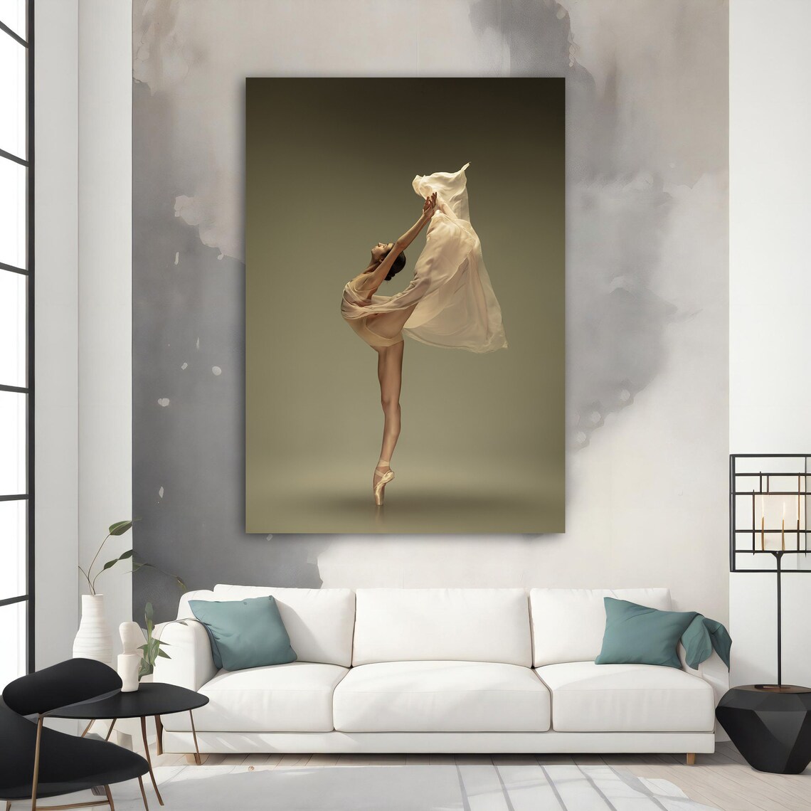 Elegant Ballerina Pointe Pose Flowing Silk Dress Studio Portrait Poster - Image 2