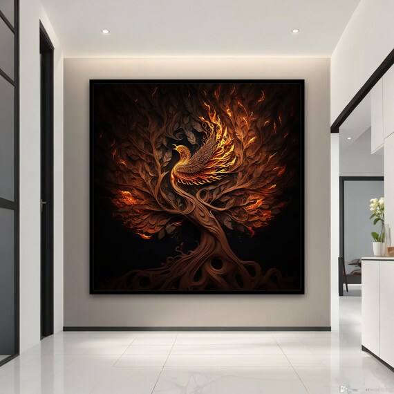 Phoenix Art Fiery Phoenix Wall Art Phoenix On The Tree Poster Phoenix Print Animal Home Decor