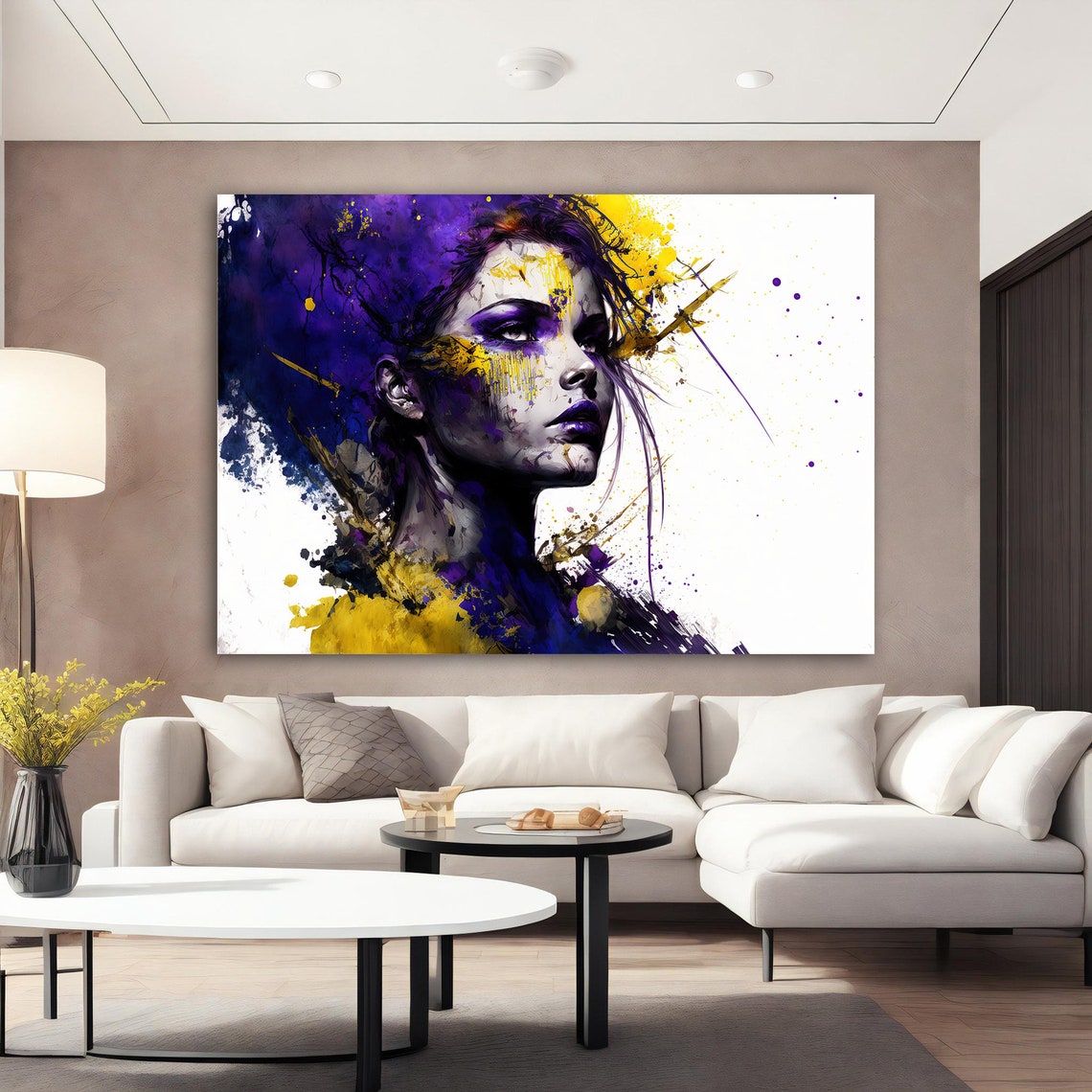 Woman Portrait Art Blue And Yellow Painting Modern Art Female Portrait Print On Girl Wall Art - Image 2