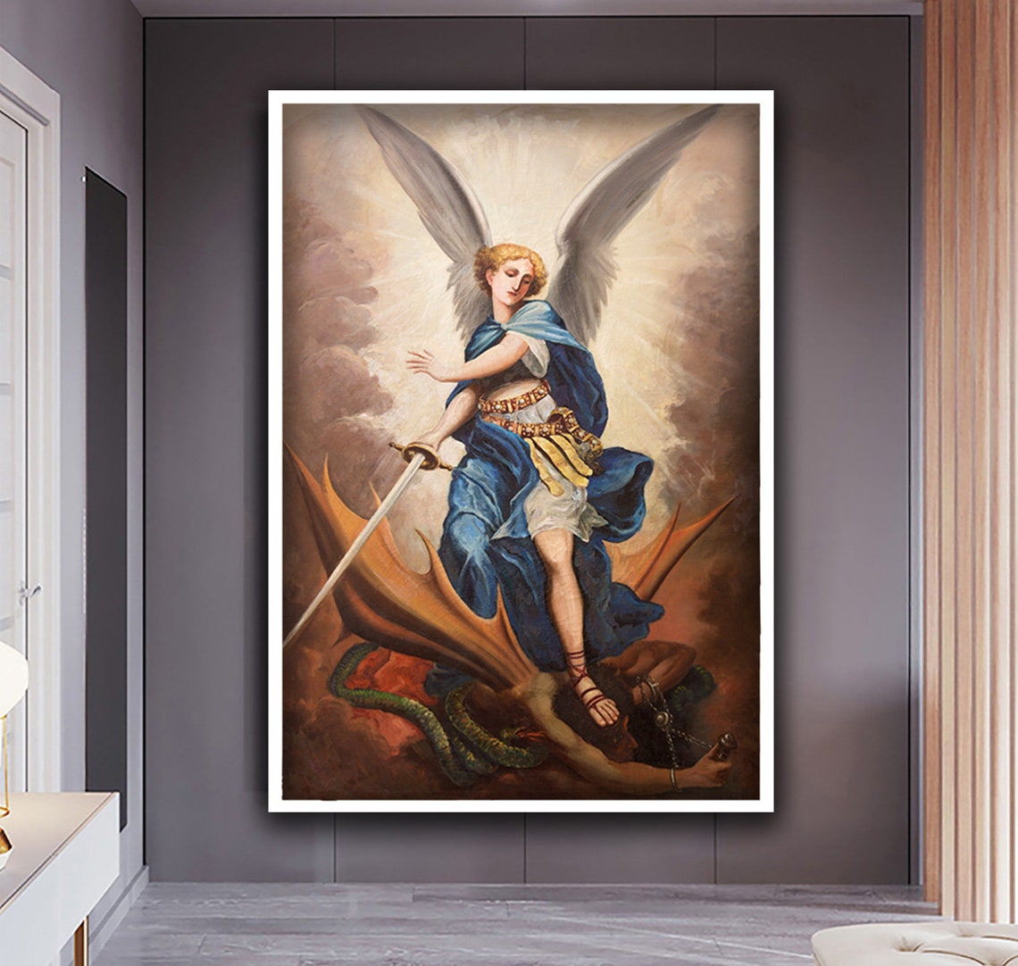 Archangel Michael Slaying the Dragon Baroque Religious Wall Art - Image 2